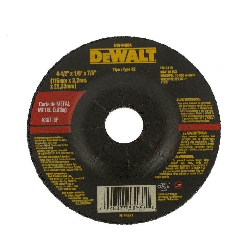 DISCO PARA CORTE 4.1/2 x 1/8x 7/8 PULG DEWALT DW44604