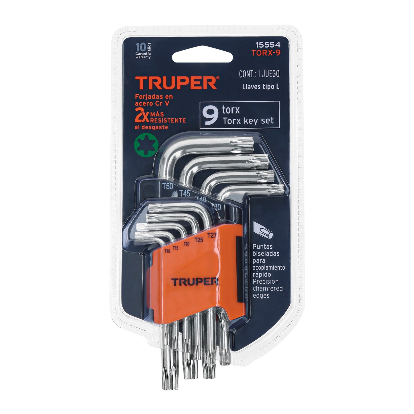 Juego de 9 llaves torx con organizador abatible, Truper 15554