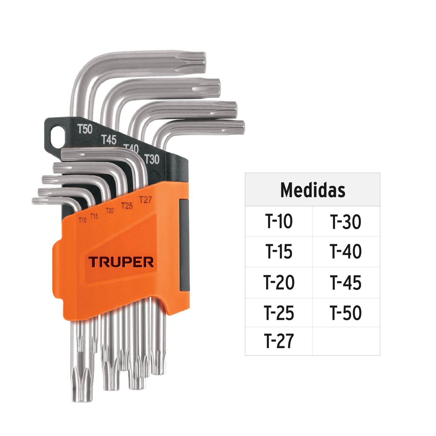 Juego de 9 llaves torx con organizador abatible, Truper 15554