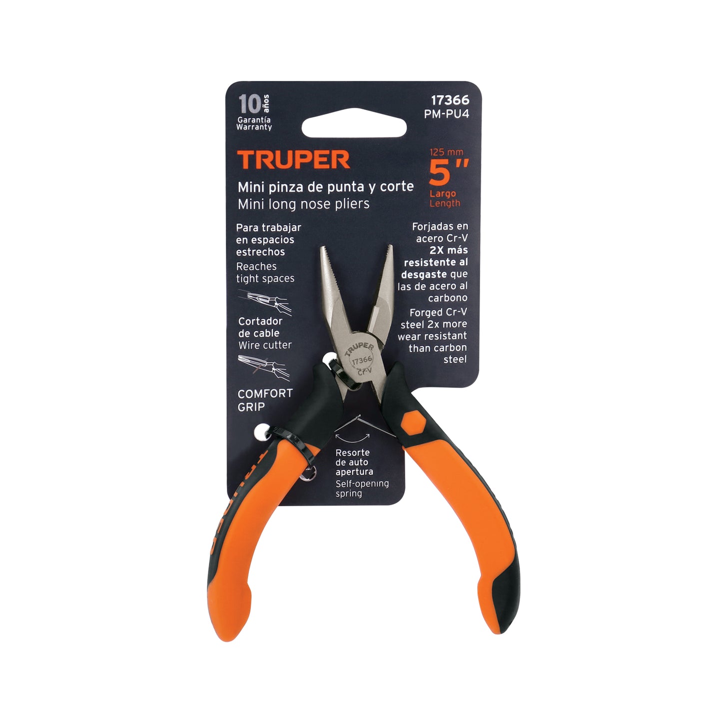 Mini pinza de punta y corte 5" mango Comfort Grip, Truper 17366