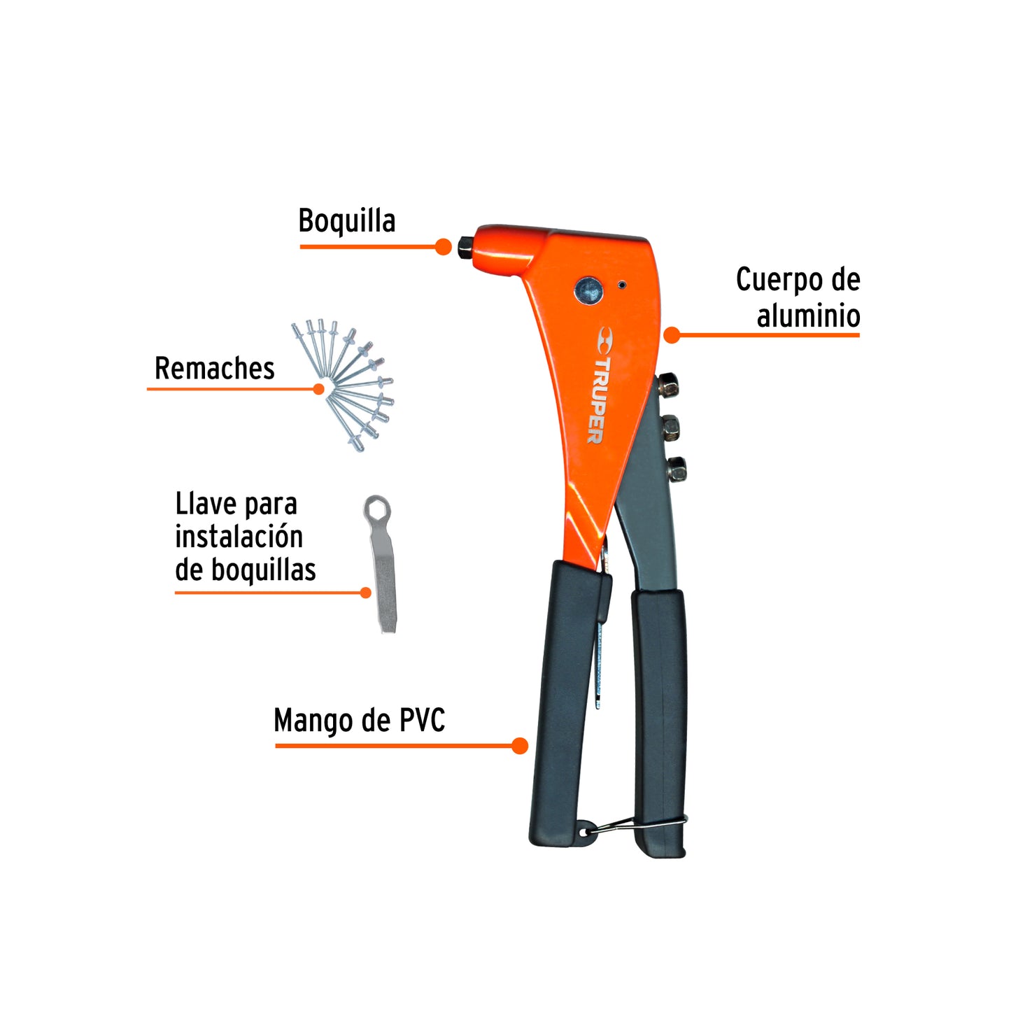 Remachadora profesional 10" con remaches, Truper 17961