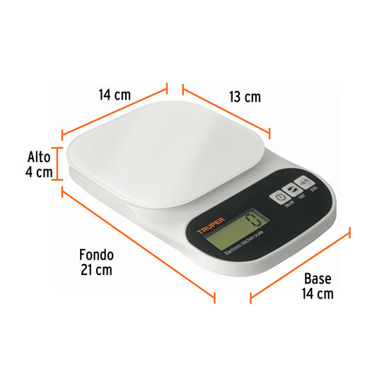 Báscula digital para cocina, plato de vidrio, 5 kg, Truper 15160