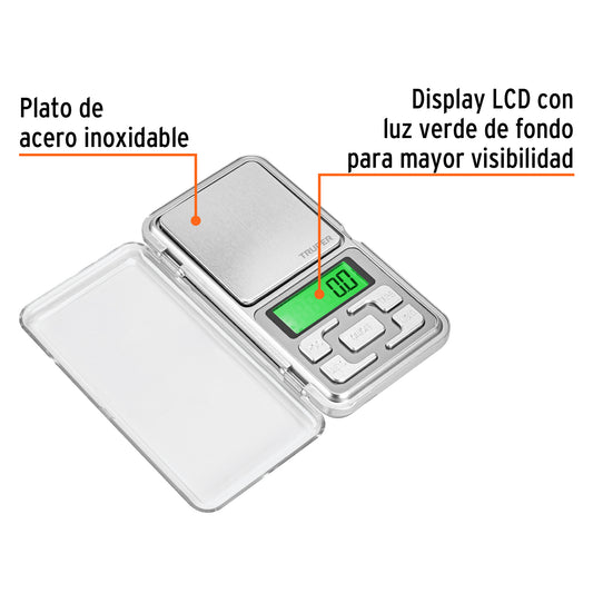 Báscula electrónica de bolsillo, de pilas, 500 g, Truper 100786