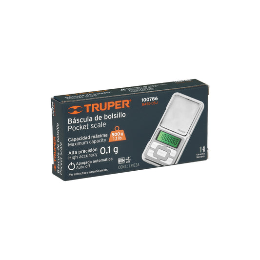 Báscula electrónica de bolsillo, de pilas, 500 g, Truper 100786