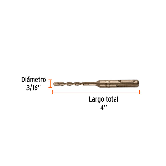 Broca SDS Plus 3/16 x 4", Truper 101142