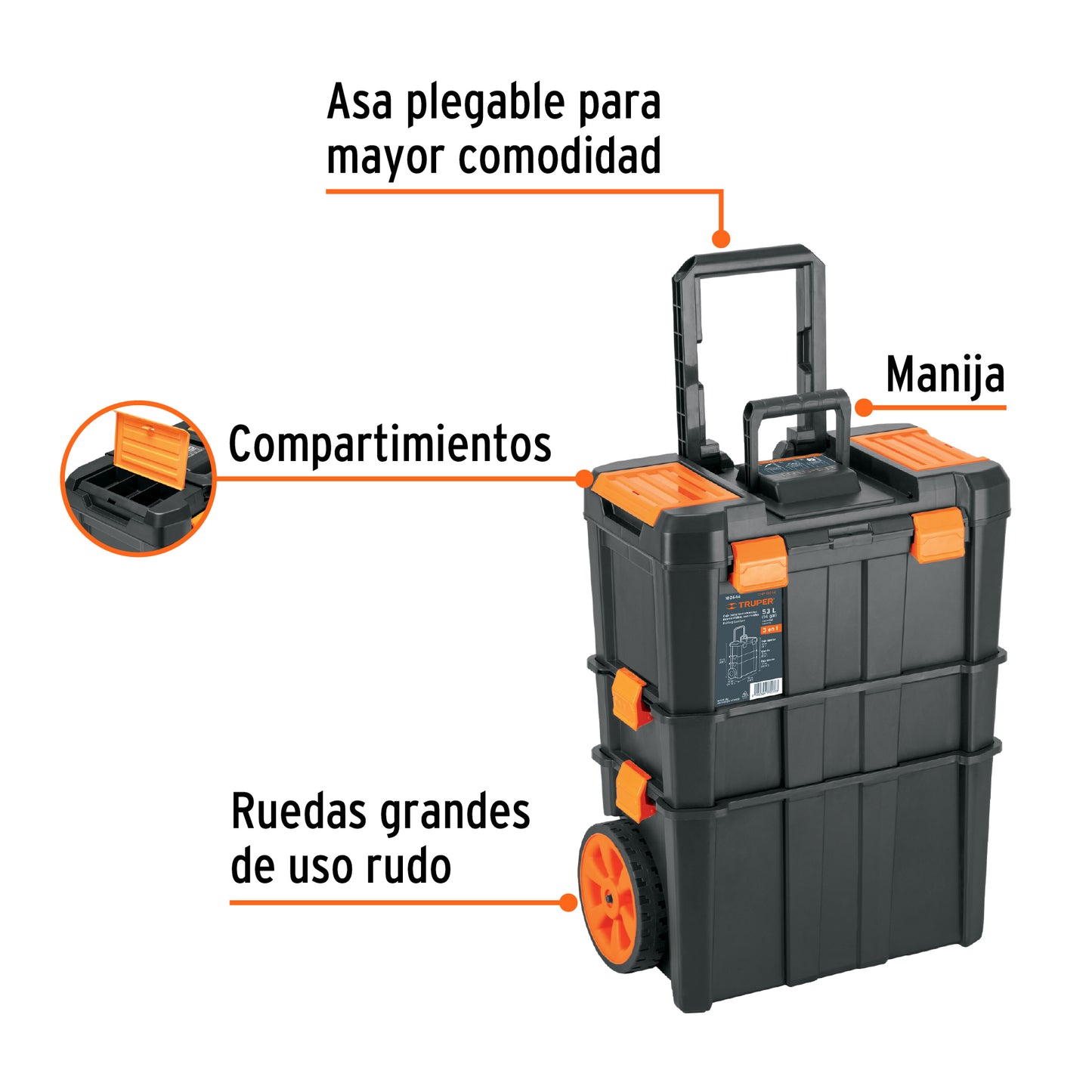Caja para herramientas 19"x25" 3 en 1 desmontable con ruedas 102644