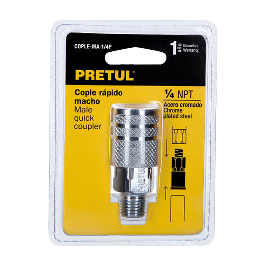 Cople rápido de acero, macho, cuerda 1/4" NPT, PRETUL 27029