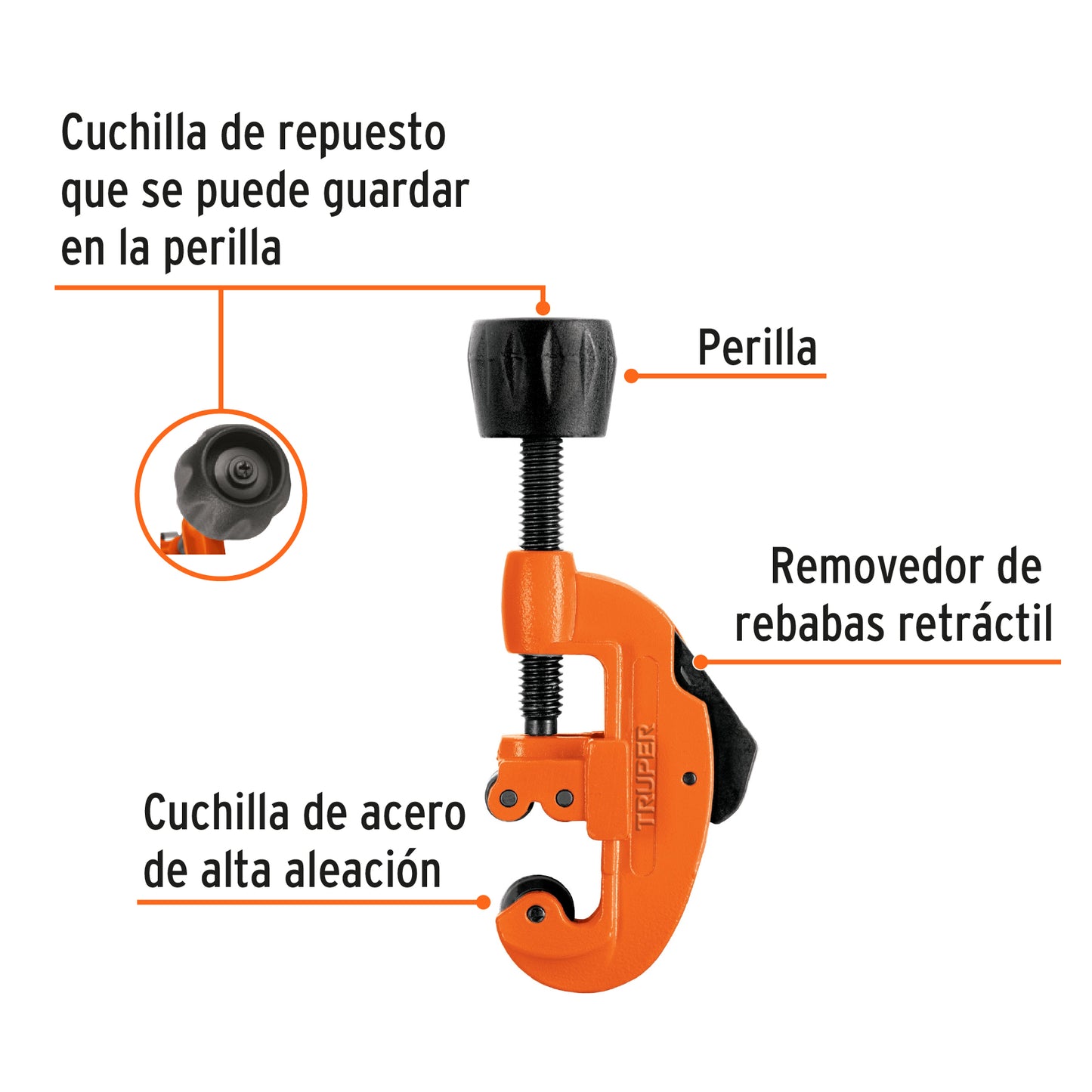 Cortador de tubo de cobre 1/8" a 1-1/8" cuchilla 17mm,Truper 12853