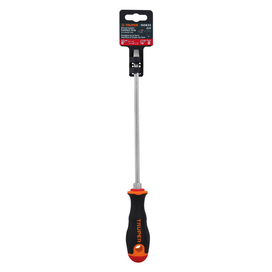 Desarmador plano 1/4" x 8" mango Comfort Grip, Truper 100833