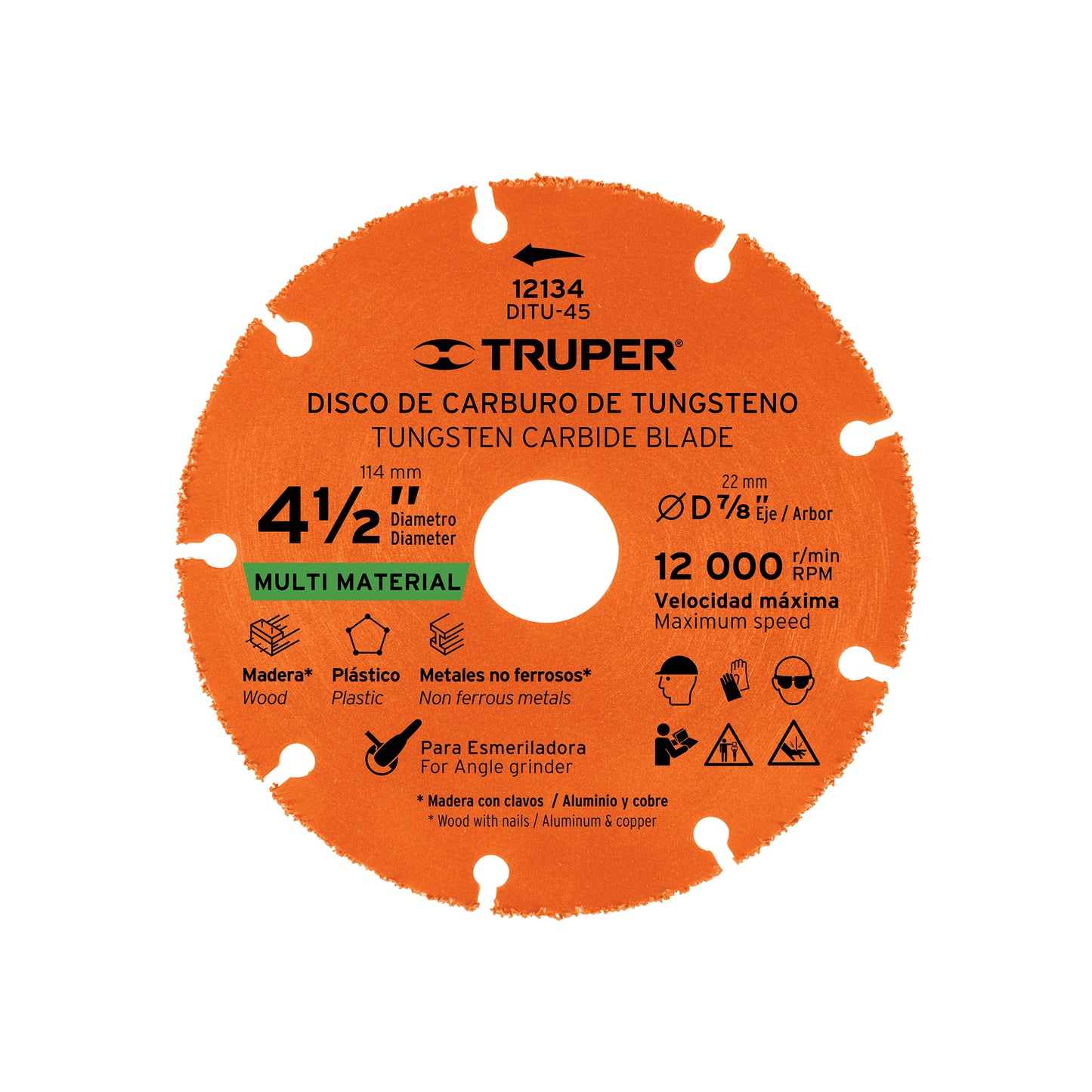 Disco 4-1/2" multimaterial de carburo de tungsteno, TRUPER 12134