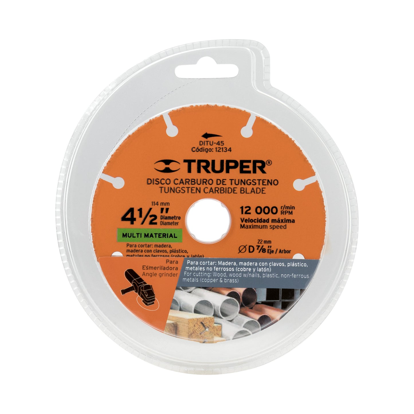 Disco 4-1/2" multimaterial de carburo de tungsteno, TRUPER 12134