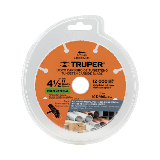 Disco 4-1/2" multimaterial de carburo de tungsteno, TRUPER 12134