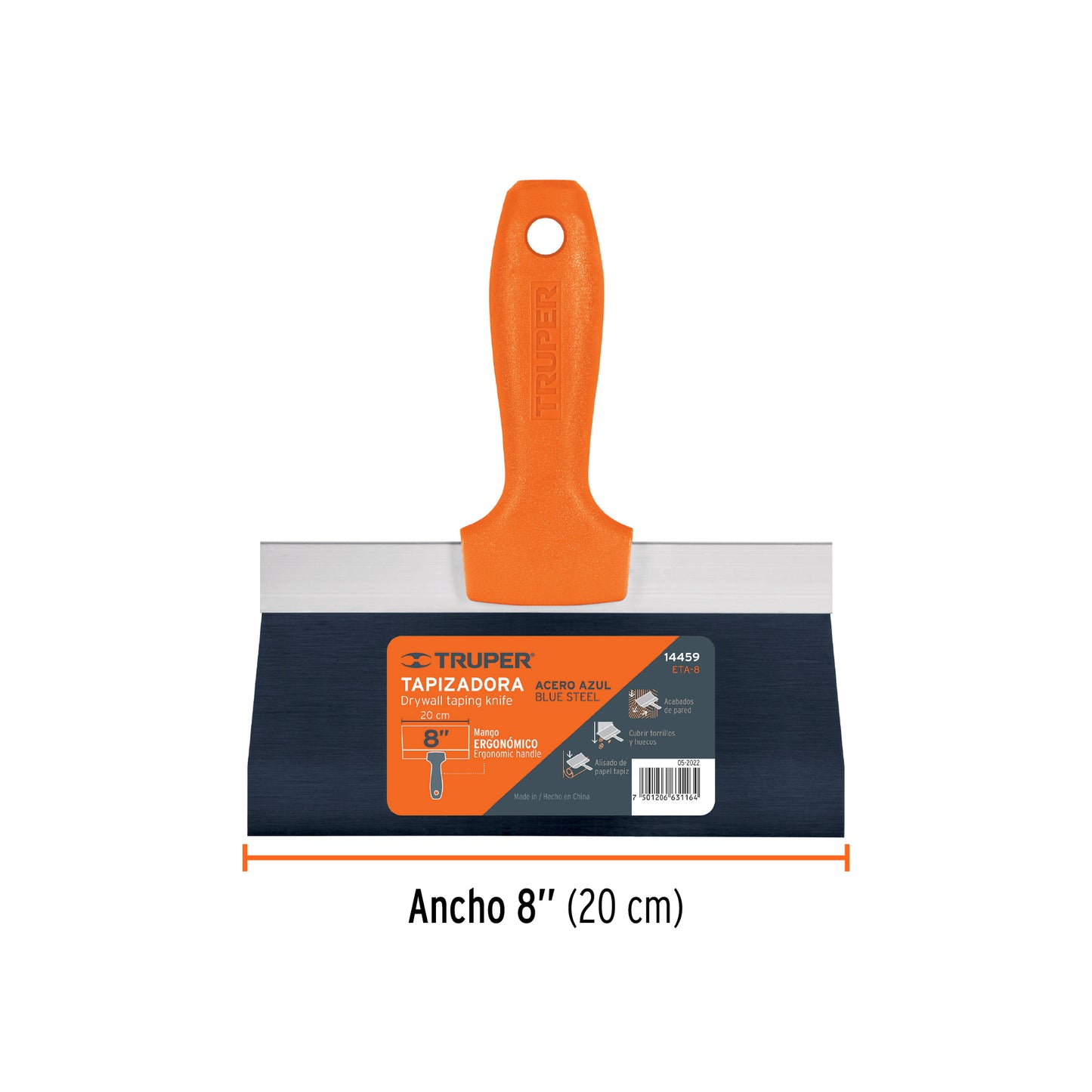 Espátula tapizadora de 8" acero al medio carbono, Truper 14459