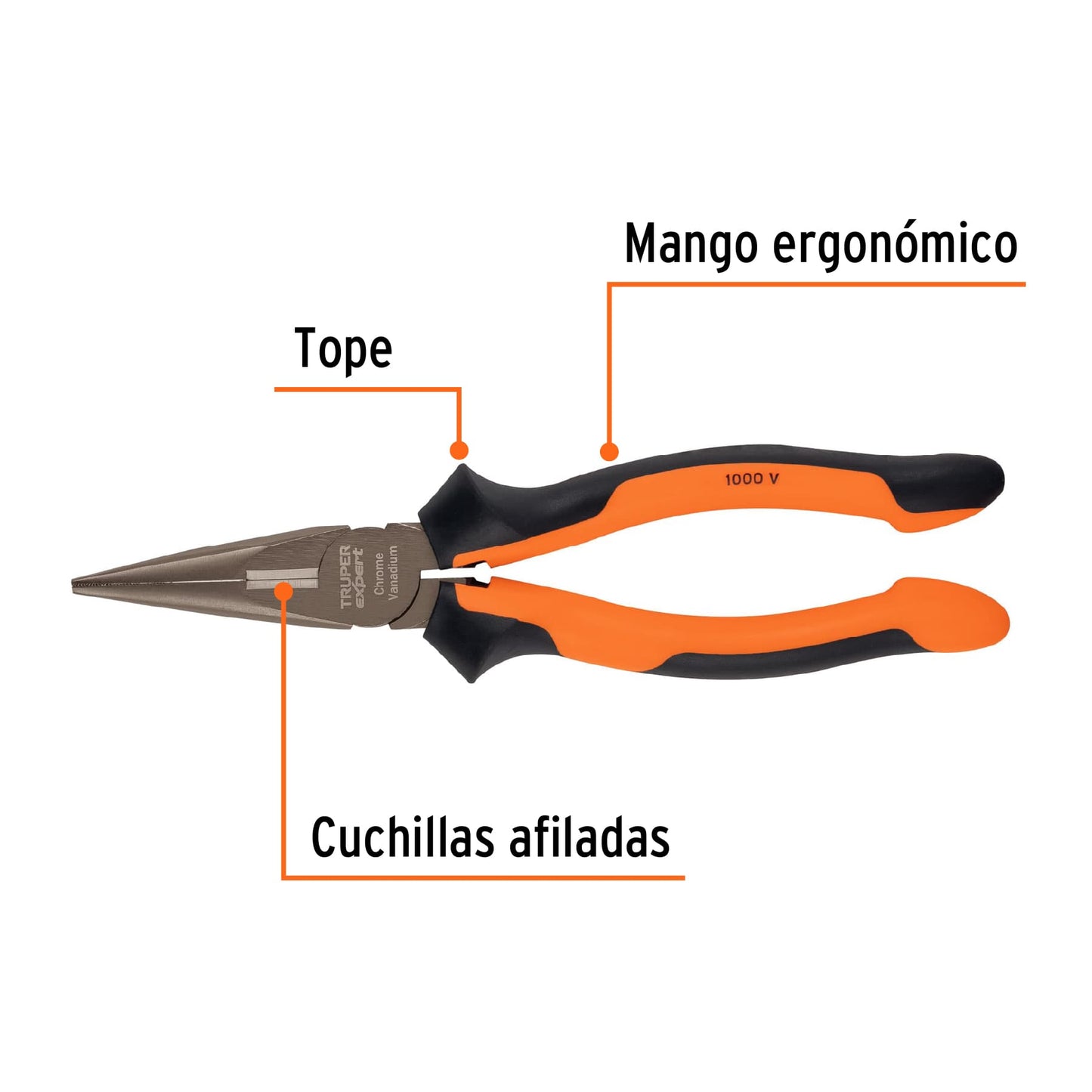 Pinza punta y corte 8" mango Comfort Grip, Truper Expert 17336