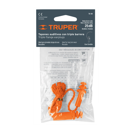 Tapón auditivo reutilizable triple barrera con cordón 14225